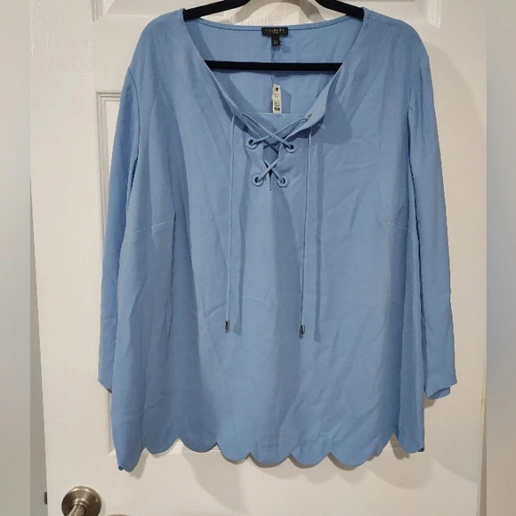 NWT Talbots Woman Periwinkle Blue Scallop Hem 3/4 Sleeve Blouse in Size 2X - Picture 1 of 9